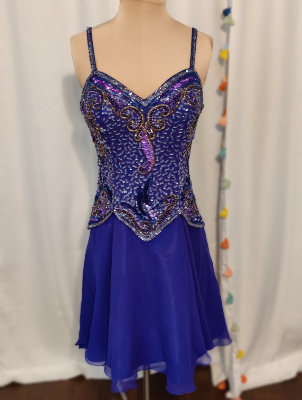 Mike Benet 80s Flippy Chiffon Beaded Mini Prom Party Dress royal purple Retro S